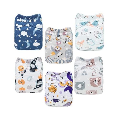 ALVABABY Baby Cloth Diapers 6 Pack with 12 Inserts Cloth Diaper Covers Adjustable Washable Reusable for Baby Girls and Boys 6DM118A