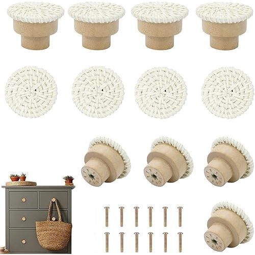 Boho Rattan Dresser Knobs (12 pieces, white)
