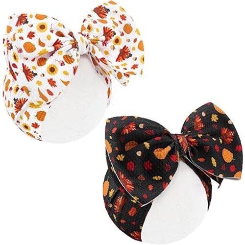 Thanksgiving Fall Baby Girl Bows Turkey Headbands for Baby Girls Handmade Maple Leaves Knotted Pumpkin Bows Autumn Holiday Gifts 2PCS