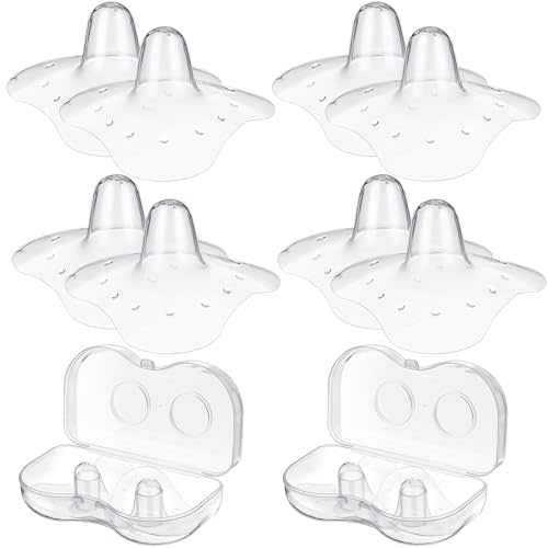 Nuanchu 8Pcs Nipple Shield for Breastfeeding Newborn Nipple Guards(24mm) | Clear Nipple Shield, Silicone Nipple Protector Extender with Carrying Case for Women Protecting Sore, Flat or Inverted