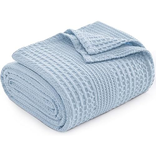 Waffle Weave Blanket (QUEEN,SKY BLUE)