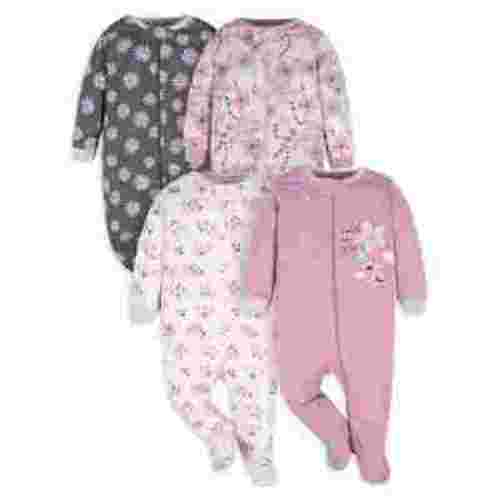 Gerber Baby Girl Sleep 'n Play Footed Pajamas, 4-Pack
