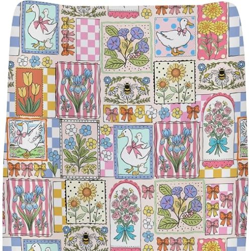 Pastel Geese Flowers Changing Pad Covers for Baby Girls Boys Cottagecore Duck Bows Floral Bees Fitted Changing Table Cover Mats Spring Farm Animals Soft Diaper Change Table Cover Sheets 32''×16''