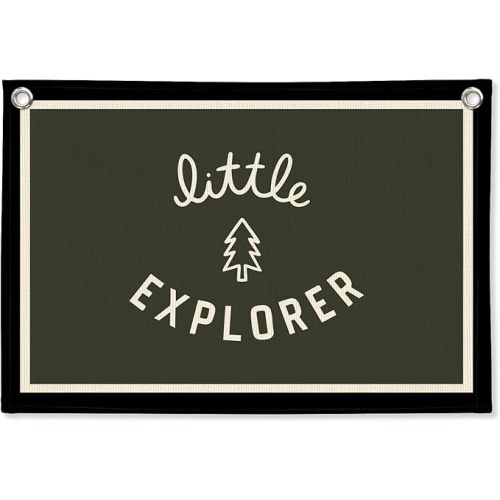 Camp Banner, Little Explorer Baby Shower Linen Canvas Banner, Boys Room Decor, Camping Classroom Decor, Summer Camp Decor, Camping Flag Decoration for Toddler Boy Room Nursery Playroom, 30x20 Inch