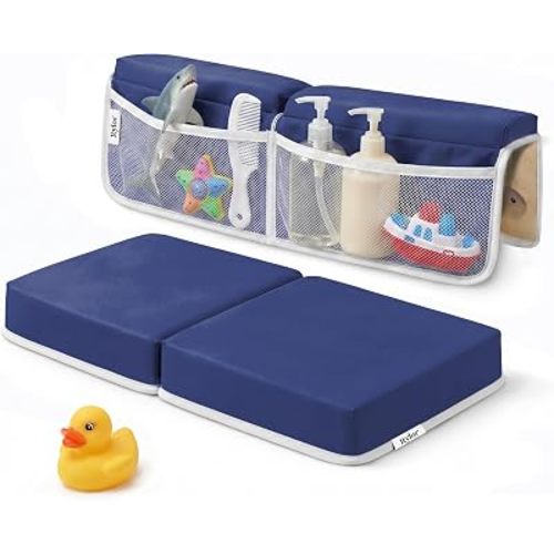 Rylor Premium Baby Bath Kneeler Mat & Elbow Rest Pad Set – Comfortable Bath Kneeler and Elbow Kneeling Rest Pad for Parents, Extra Long 26'', 2.4'' Thick, Non-Slip Support for Easy Bath Time (Blue)
