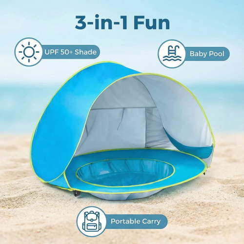 PigPigPen Baby Beach Tent Pop up Sun Shelter with UV Protection, Waterproof and Built-In Pool