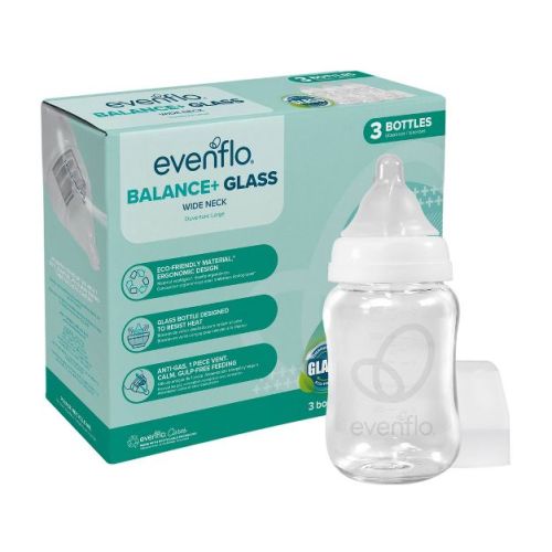 Evenflo 3pk Balance Wide-Neck Anti-Colic Baby Bottles Glass - 6oz: BPA-Free, Level 1 Slow Flow, 3-Pack