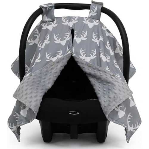 Dear Baby Car Seat Canopy 40”x30” Soft Lightweight Fabric – Antlers on Gray