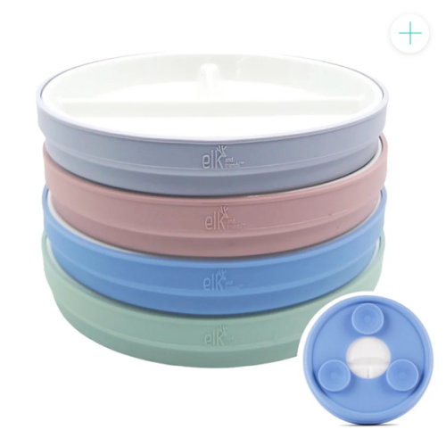 6.7"/16cm Porcelain White Divided Plates with Silicone Suction Sleeves