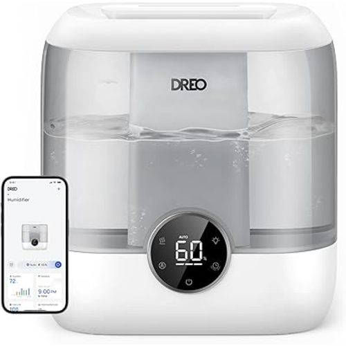 Dreo Smart Humidifiers for Bedroom, 6L Top Fill Supersized Cool Mist Humidifier for Large Room, 60 Hour Runtime, Quiet Ultrasonic Humidifiers for Plants, Baby, Nursery, Indoor, Home, Night Light, Gray