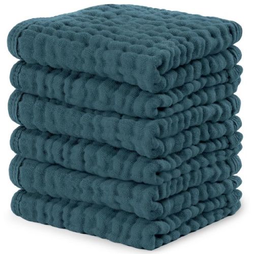 Comfy Cubs Muslin Baby Washcloths 6 Pack - Soft Large 10"x10" 6-Layer Absorbent Cotton - Neptune