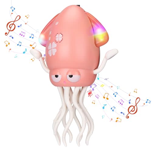 Vodolo Magic Electric Dancing Octopus Toy with Led Light and Music,Automatic Evasion Crawling Dancing Octopus Musical Toys with Fishing Rod,Dancing Squid Toy Baby Must Haves Tummy Time Baby Toys,Pink