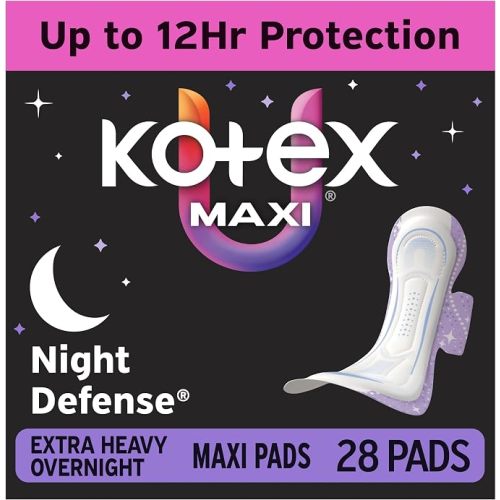 Kotex Overnight Maxi Pads, Wings, Extra Heavy, 28 Count
