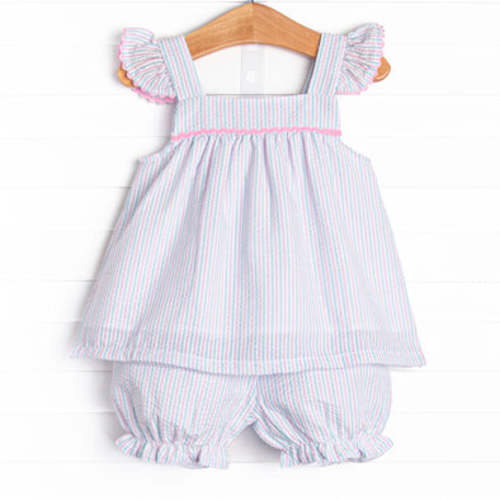 Malibu Mist Bloomer Set, Pink and Blue Seersucker – Stitchy Fish