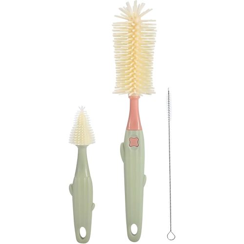 Baby Bottle Brush Kit,3-in-1 Water Bottle Brush for Bottles/Nipple/Cups & Narrow Straws, Cleaning Tools with 11" Long Brush & 6.3" Nipple Brush & 6.8" Straw Brush (Green)