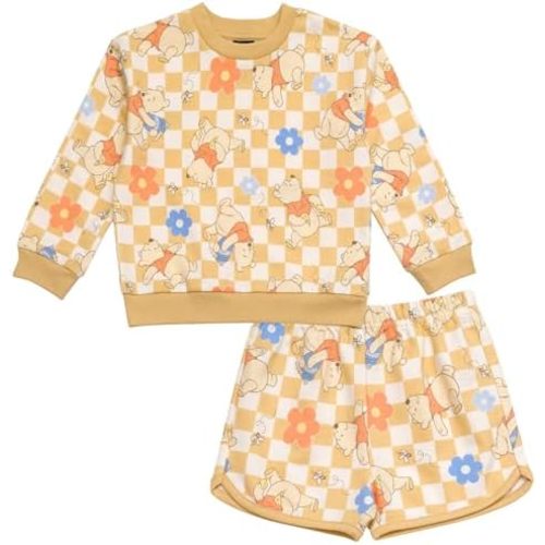 Disney Junior French Terry Sweatshirt and Shorts Outfit Set Infant to Big Kid Sizes (12 Months - 10-12)