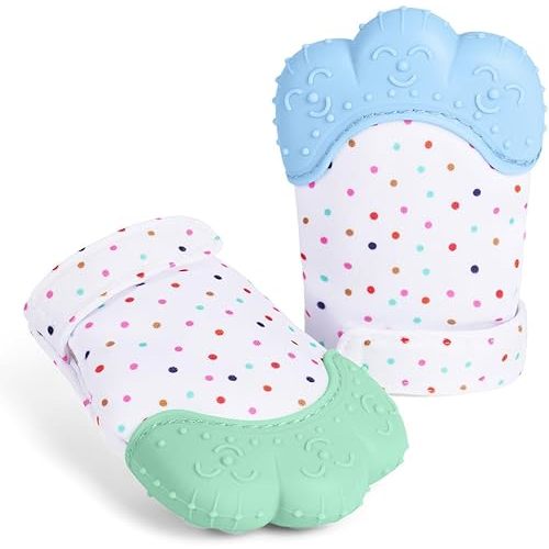 Vicloon 2Pack Silicone Teething Mitt, Soothing Infant Teething Mitten Pain Relief, Prevent Scratches Glove, Safe Silicone Teething Toys for 0-12 Months