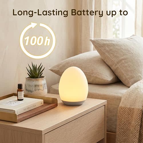 Egg Light, 7 Colors RGB Night Light for Kids, Dimmable Touch Control Night Light, Rechargeable Portable Nursery Lamp with Timer, Soft Light for Breastfeeding, Newborn, Toddler & Kids Room, White