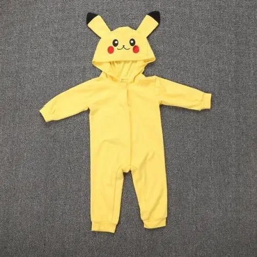 Infant Baby Cartoon Pikachu Romper, Casual Long Sleeve Hooded Jumpsuit 0-24M