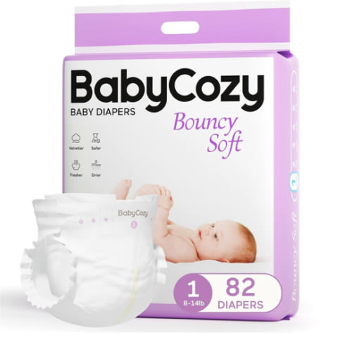Babycozy Boucy Newborn Diapers for Sensitive Skin, Hypoallergenic Disposable Plain White Diapers Without Chlorine, Soft Diapers for Baby&Infant&Preemie, Size 1(8-14lb) 82 Count