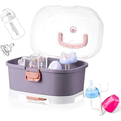 Baby Bottle Organizer for Storage, Baby Bottle Storage Large Capacity with Lid Cover Anti-Dust Protection and Cutlery Storage Drying Rack Portable Large Capacity Bottle Organizer Baby (purple)