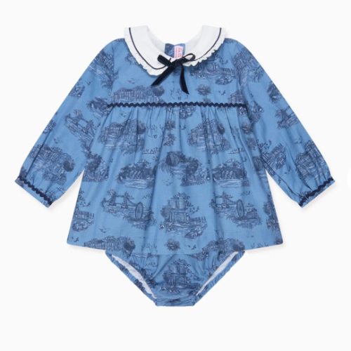 Blue Toile De Jouy Luisetta Baby Girl Set | La Coqueta Kids UK