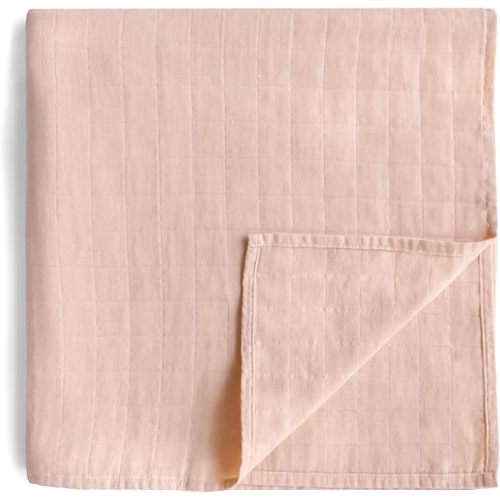 mushie Muslin Baby Swaddle Blanket | 100% Organic Cotton (Blush)