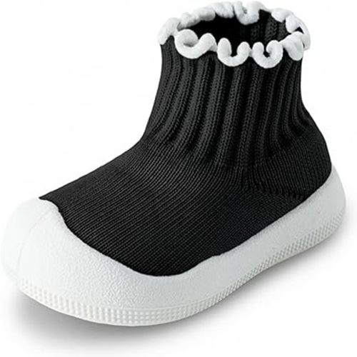 Baby Girl Sock Shoes Toddler Ruffle Walking Shoes Infant Non-Slip Slippers Soft Rubber Sole Sneakers Lightweight Breathable Barefoot Shoes