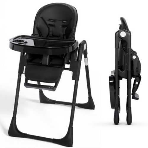 Kinder King Foldable High Chair for Baby, Toddler Feeding Chair with Detachable Double Trays, Black