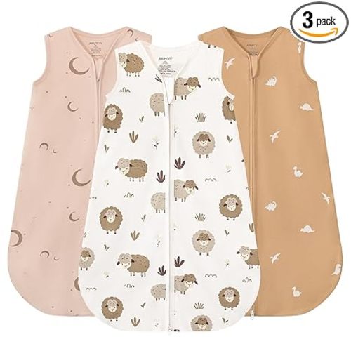 JELLYMONI Baby Sleep Sack 6-12 Months, 100% Cotton 3 Pack 0.5 TOG Baby Wearable Blanket Infant Sleep Sack with 2-Way Zipper Newborn Sleep Sacks