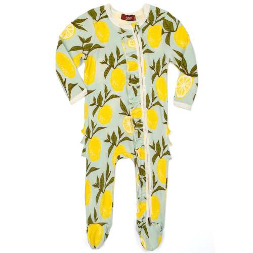Lemon Organic Cotton Ruffle Zipper Footed Romper