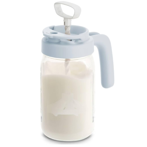Papablic Glass Breastmilk Pitcher, Formula Mixing Pitcher with Mixing Handle Lid, Wide Mouth Mason Jar Mixer with Flip Locking Spout, Easy to Clean, BPA Free, Blue