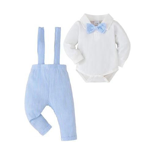 KIMI BEAR Newborn Baby Boy Clothes Gentleman Wedding Suit Infant Outfits Formal Dress Shirt+Bowtie+Suspender Pants