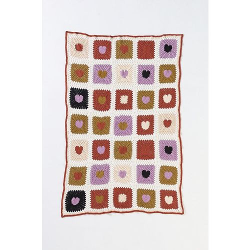Hand-Knit Crochet Heart Cotton Throw Blanket