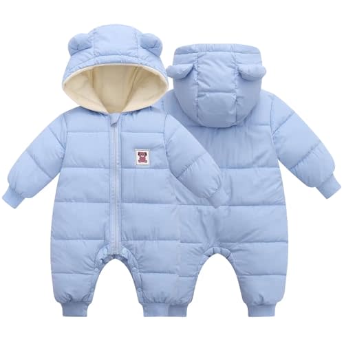 BYFRI Baby Boys Girls Snowsuit Newborn Cozy Winter Coat Infant Bear Hooded Jumpsuit Toddler Snow Outfit for 0-24 Months