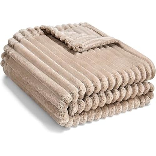 Soft Fleece Baby Blanket Ultra Cozy Baby Blankets for Boys Girls Warm and Lightweight Infant Toddler Newborn Receiving Gift with Reversible Stripes for Crib Stroller, 30x40 Inch, Linen