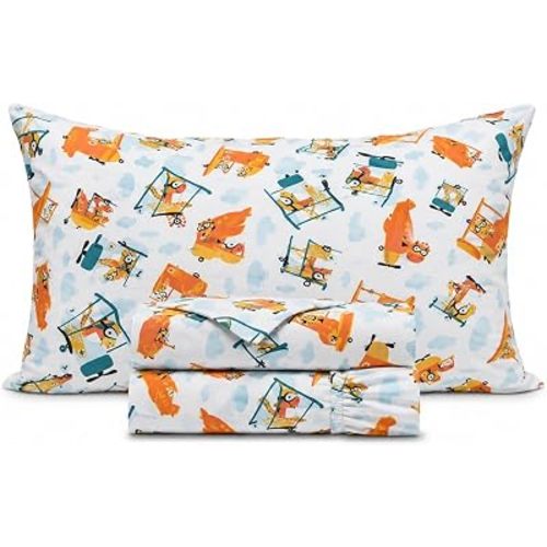 Salt Earth 100% Cotton 210TC Kids Bedsheet, Twin Sheets Set for Toddler Bed, 3 Piece Bedding Set Including Flat Sheet, Fitted Sheet, and Pillowcase, Themed Sheets for a Playful Kids Bed (Helicopter)