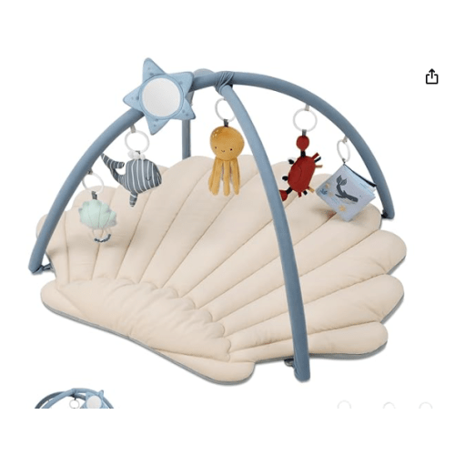 Blissful Diary Shell Baby Play Gym Mat, Softer & Enlarged Tummy Time Mat w 6 Detachable Toys for Sensory & Motor Skill Development, Activity Mat for Newborn Essentials Shower Gift, Boho Ocean Theme