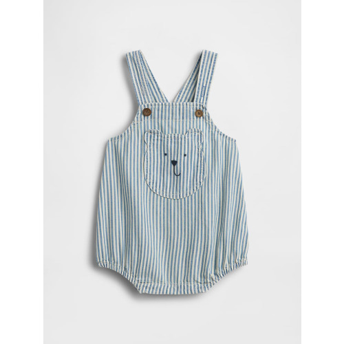 Baby Denim Stripe Bear Pocket Bubble Overalls | Gap