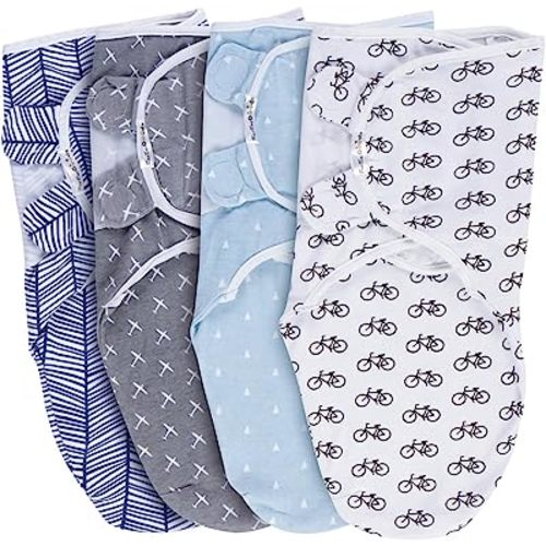 BaeBae Goods Swaddle Blanket, Adjustable Infant Baby Wrap Set of 4, Baby Swaddling Wrap Blankets Made in Soft Cotton