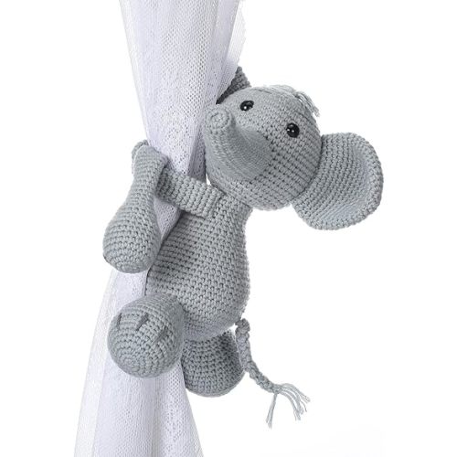 Moukeren Safari Crochet Animal Curtain Ties Back Elephant Shaped Curtain Tiebacks Holders Cute Jungle Animal Nursery Decor Accessories Gifts for Elephant Themed Bedroom Window Home Office (Left)