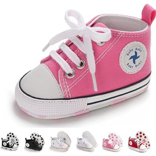 Newborn Baby Girls Boys Canvas Shoes Infant Soft Sole Slip On First Walkers Sneaker Toddler Flat Loafers High Top Crib Denim Unisex Moccasins Shoe