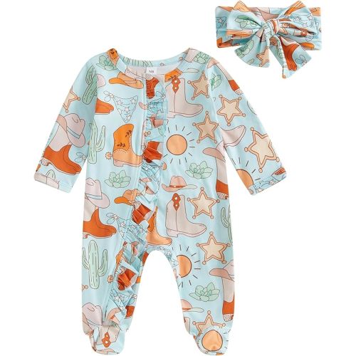 Newborn Baby Girl Western Clothes Cowgirl Jumpsuit Footie Romper