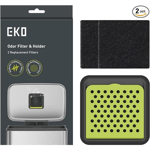 EKO Activated Charcoal Odor Filter Kit – 2-Pack Strong Odor Absorber and Deodorizer with Filter Case for Trash Cans