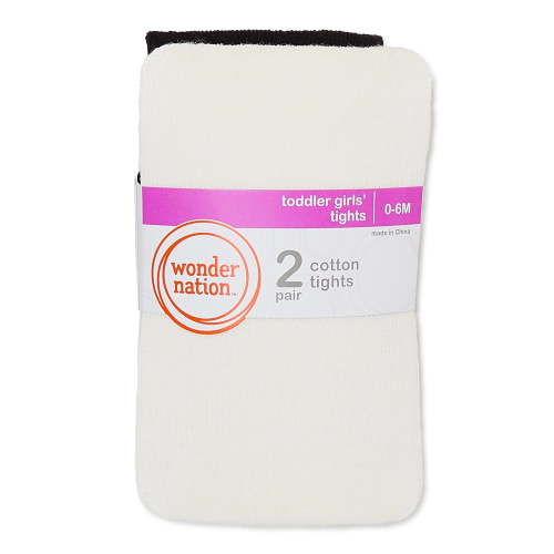 Wonder Nation Baby & Toddler Girls Flat Cotton Tights, 2 Pack, 0M-5T