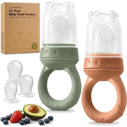 KeaBabies Baby Fruit Feeder 2pk, Silicone Baby Food Feeder (Redwood)