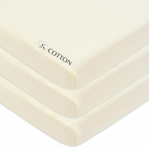 American Baby Company 3 Pack 100% Natural Cotton Fitted Mini Crib Sheets, 38" x 24", Soft Breathable Portable Sheets for Pack N Play Mattresses, Beige, Unisex for Boys & Girls