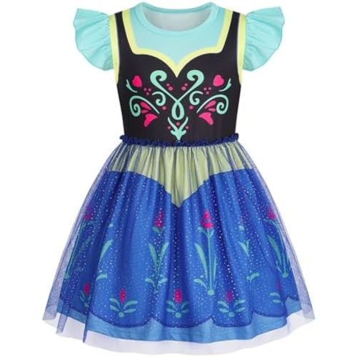 COTRIO Princess Dress Girls Sparkling Tulle Casual Dresses Toddler Ruffle Sleeve A-Line Swing Sundress Twirly Skater Dress