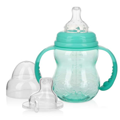 Nuby Bottle-to-Cup Non-Drip Wide Neck Baby Bottle with Removable Handles, 8 fl oz, Blue