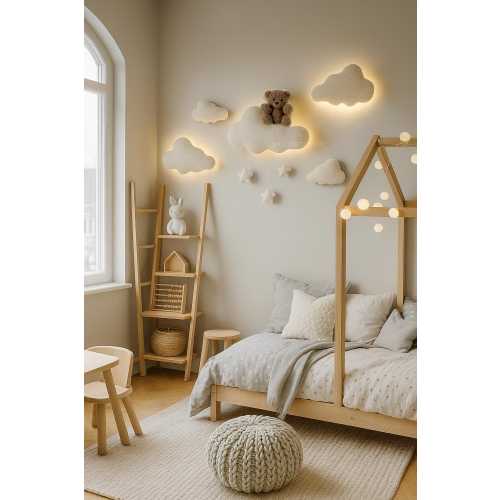 Nursery Cloud Light Set: Plush Bear Mobile, Warm LED Decor